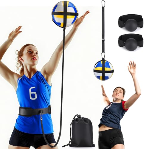 Image of TOBWOLF Volleyball Spike Trainer, 2-in-1 Solo Practice Volleyball Serve Kit | Adjustable Waist Belt & Hand Strap, Secure Ball Pouch for Serving, Setting & Spiking Drills, Improves Form & Rhythm