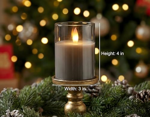 Image of Glass Flameless Pillar Candles Flickering with Remote Timer, Battery Operated LED 3D Moving Flame Real Wax Candles,Remote Included (Gray)