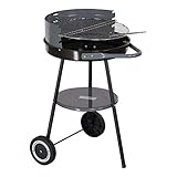  Master Grill MG912 Rundgrill auf Rollen Holzkohlegrill Standgrill Grillwagen mit Unterem Regal Gartengrill 40cm Durchmesser BBQ