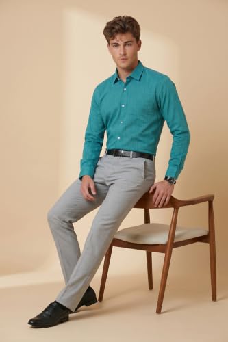 Image of Peter England Men's Slim Fit Full Sleeve Formal Textured Solid Shirt | Festive Duo-Tone Colour | 100% Cotton