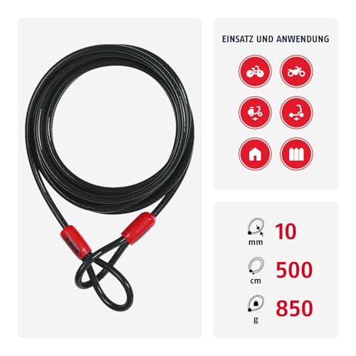 Foto von ABUS Schlaufenkabel Cobra 10 - Stahlseil mit Kunststoff ummantelt - Sicherung für Fahrrad- und Motorrad-Zubehör - 5 Meter lang, 10 mm stark