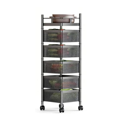 Genérico Cesta Giratoria De Almacenamiento Multicapa,Estante Giratorio Cuadrado For Verduras con Ruedas,Organizador De Almacenamiento For Baño,for Patatas,cebollas Frutas(Black,5 Tiers)