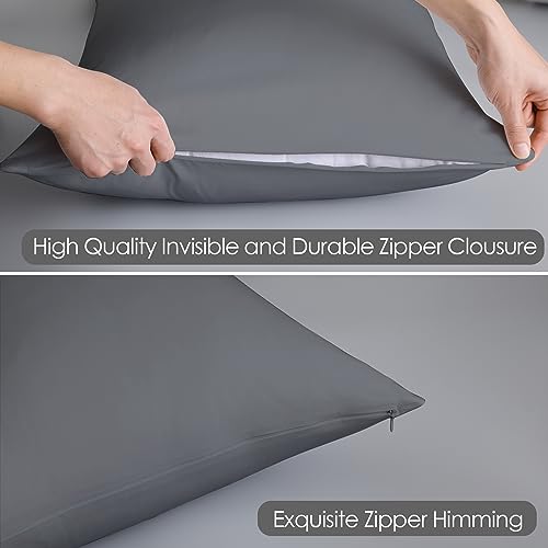 Image of 100% Egyptian Cotton Pillow Protectors Set of 4, 600 Thread Count King Size Bed Pillow Cases with Zipper, Sateen Weave Cooling Pillow Cases Quiet and Breathable Easy Care (4PCS, King, Dark Grey)