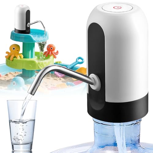 5 Gallon USB Rechargeable Water Dispenser Pump - Portable Electric Drinking Water Pump for 3-5 Gallon Jugs with Auto Switch & Silicone Caps Perfect for Home Office Camping and Travel (White)