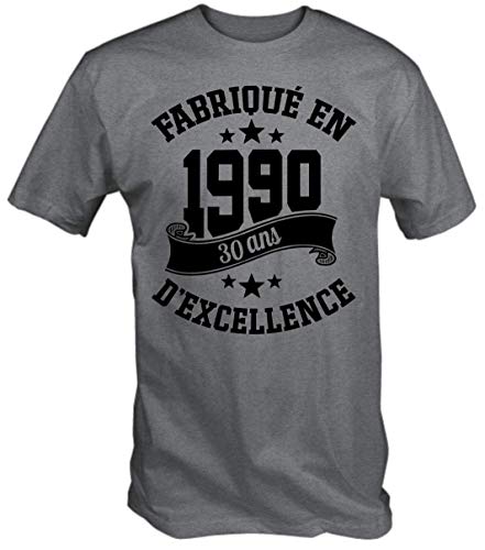 6TN Tee-Shirt Homme de Langue française fabriqué en 1990, 30 Ans d'exception (XXL, Gris Sport) Cover