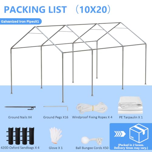 Image of Jocoevol 10x20 FT Enclosed Carport with Roll-up Windows, Removable Sidewalls & Doors and Sandbags for Car Boat Truck Motorcycle, White