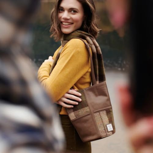 Bolso Tote Isla Harris Tweed Cuero Genuino Bolsillo Interno miniatura 3