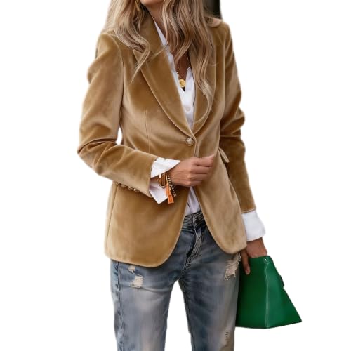 Womens Velvet Button Up Blazers Casual Oversized Open Front Notch Lapel Jackets Office Business Suit Blazers for Women