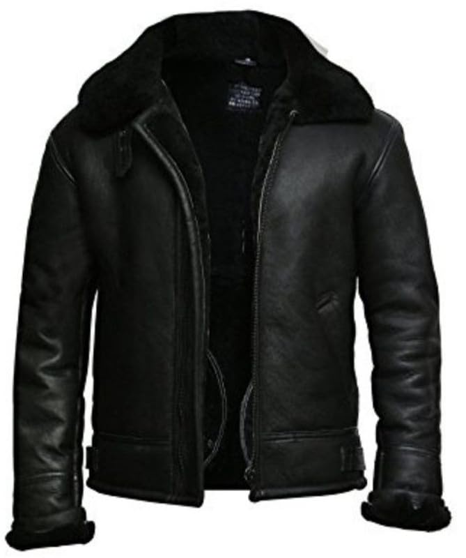 Image of B3 Bomber Real Leather Jacket- Real Shearling Flying Aviator Sheepskin Jacket For Men
