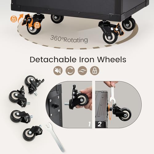 Joligrace Rolling Manicure Table 5 Drawers Makeup Case Foldable Nail Desk Cosmetology Case On Wheels With Brush Pouch For Technician Workstation Mobile Makeup Artist Trolley Black thumb #7