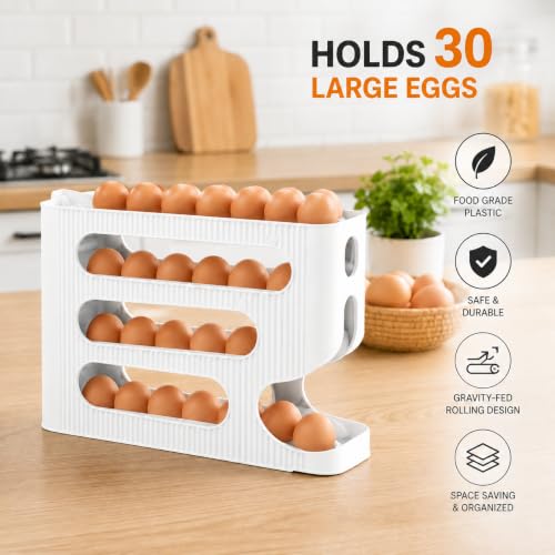 Image of Automatic Egg Rolling Dispenser, 4 Tier, 30 Eggs (WHITE-1 NEW)