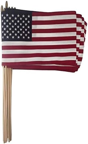 One Gross (144 Qty) 12x18" US Cotton Stick Flag American Flag on 30" dowel with gold Tip MADE IN USA, Quality Construction, hemmed edges