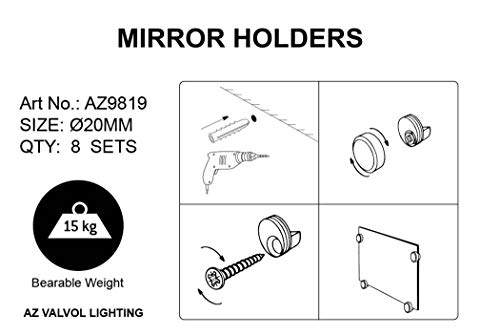 Image of Mirror Clip Mirror Hanging Hardware Mirror Holder Clips Metal Round Mirror Mounting Clips 8Pcs Zinc Alloy Clips for 3-6mm Thick AZVALVOL (Golden, 8)