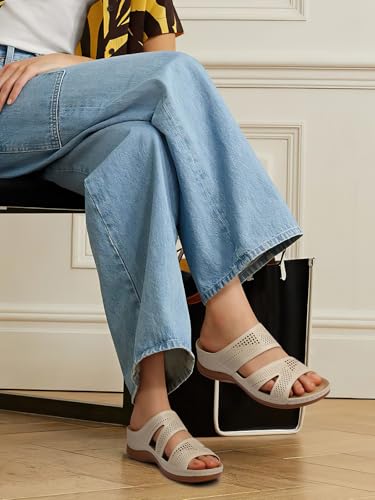 Image of SHIBEVER Wedge Sandals for Women Dressy: Comfortable Summer Casual Walking Sandals - Slip On Open Toe Low Wedge Shoes Size 5-11