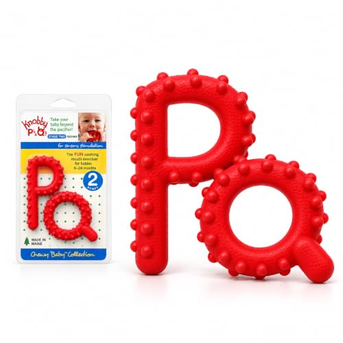 Chewy Tubes Knobby P &amp; Q Baby Teether Set, Red Stage 2, 6-24 Months, 2 Pack