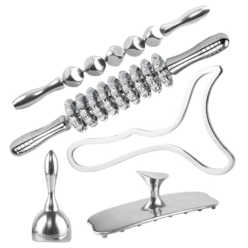 ONUEMP 5-in-1 Stainless Steel Therapy Massage Tools, Gua Sha Scraping Fascia Massage, Maderoterapia Kit Colombiana for Lymphatic Drainage, Cellulite Remover, Ice Body Sculpting