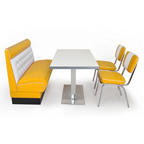 möbelland24 American Diner Sitzgruppe gelb: Sitzbank Chicago 120cm + Diner Tisch + 2X Retro Stuhl