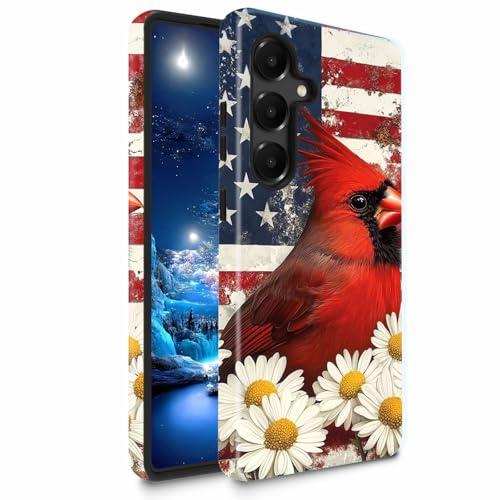 Bxgolkgd TPU+PC Phone Case for Galaxy S25 FE 6.7",Dual Layer Shockproof Protective Cover,Anti-Fall Rugged Shell for Men Women,American Flag Cardinal Daisy
