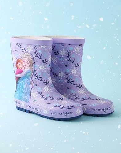 Disney Frozen Girls Wellington Boots | Kids Wellys with Elsa & Anna Character in Purple2