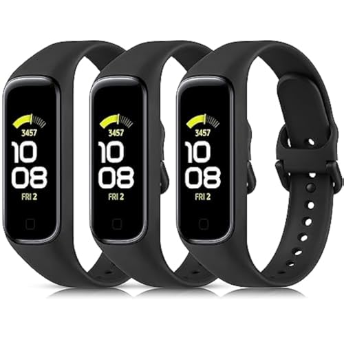 Vancle 3 pezzi Cinturino per Samsung Galaxy Fit 2 per le donne degli uomini, cinturino in silicone TPU morbido, cinturino di ricambio impermeabile sportivo per Samsung Galaxy Fit2, nero/nero / nero