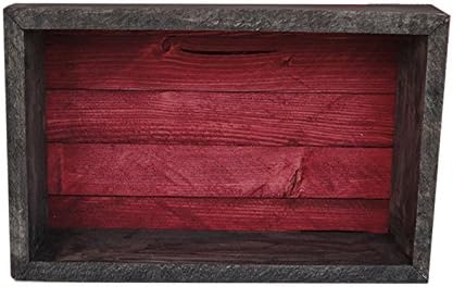 Wood/Wooden Shadow Box Display With Backing - 16" x 6" - Two Tone - Ebony Black/Barn Red - Rustic Decorative Reclaimed Distressed Vintage Appeal