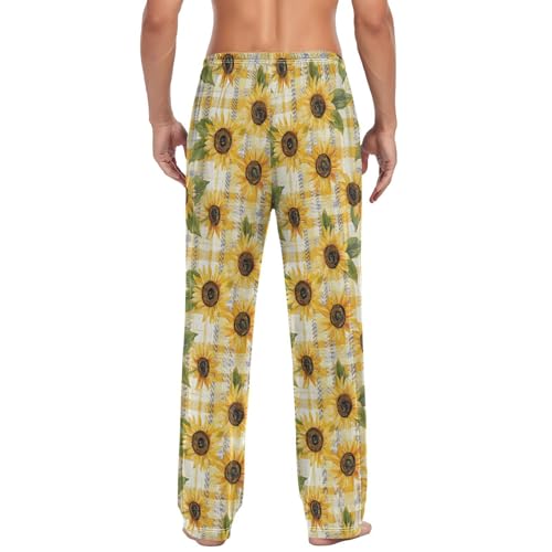 ALAZA Yellow Sunflower Plaid Men’s Pajama Pants Soft Long Sleep Pants Lounge Pajama Bottoms with Pockets2