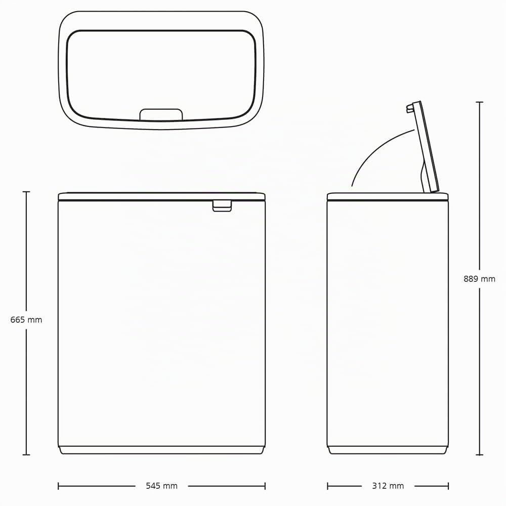 Brabantia Poubelle de cuisine Bo Touch 60 L | Poubelle XXL à ouverture soft-touch avec bac intérieur | Poubelle compacte à dos plat pour cuisine | Solution élégante | Confident Grey
