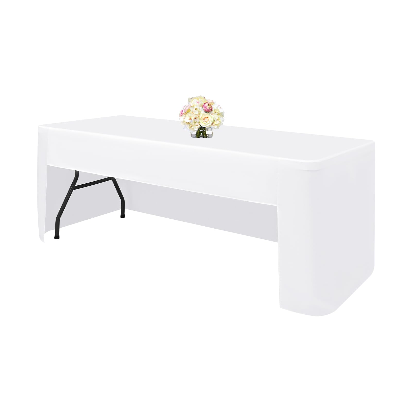 FXKS 1 Pack White Fitted Tablecloth for 6 Ft Rectangle Tables