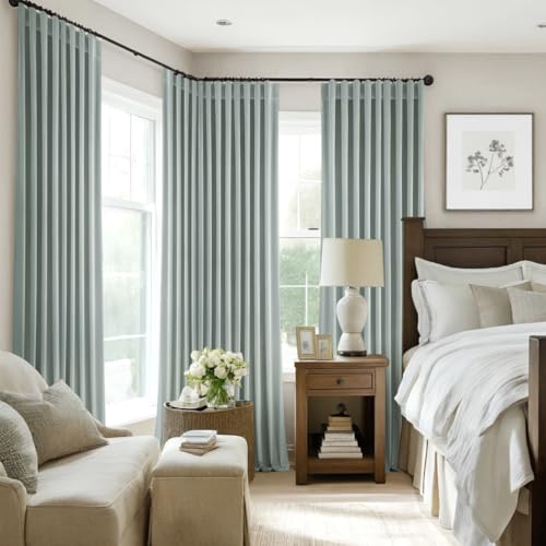 Image of MIULEE Velvet Curtains 52x108 inches 2 Panels Misty Blue Blackout Curtains | Luxury, Bedroom Living Room, Thermal Insulated, Super Soft Window Drapes, Rod Pocket & Back Tab