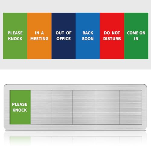 Image of Office Door Signs- 6 Options Out Of Office Sign for Door,Do Not Disturb, In A Meeting,Please Knock, Come On In,Back Soon, Privacy Slider Sign for Meeting & Conference Room Brushed Silver