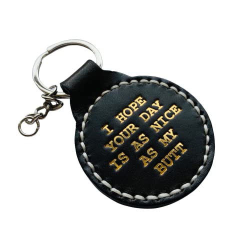 HMza Handmade I Hope Your Day Is As Nice As My Butt Funny Leather Keychain for Boyfriend From Girlfriend Gift For Husband From Wife Couple Key Ring