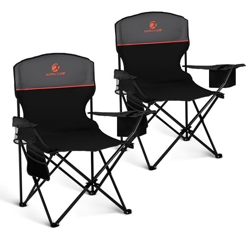 Camping Chair 2 Pack Folding Chair with 3-Can Cooler Bag Portable Lawn Chair with Cup Holder