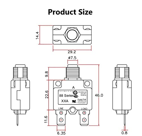 Disyuntor térmico de motor 8A serie 88 con tuerca de plástico 5 uds 4