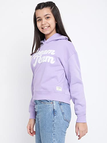 Image of Lil Tomatoes Girls Regular Fit Printed Hood Neck Cotton Fleece Sweatshirt Navy