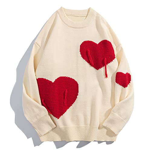 Aelfric Eden Men Oversized Sweater Heart Colorblock Pullover Sweater Unisex Long Sleeve Sweater
