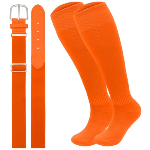 Baseball Socks and Belt Combo Set Softball Football Socks and Elastic Waist Belt for Youth Adult