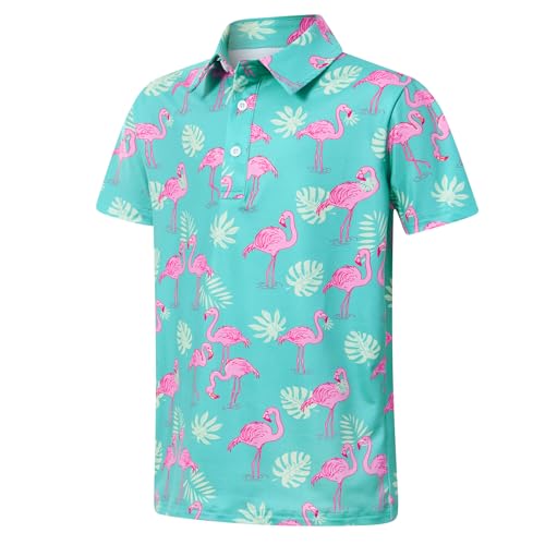 Cuddomper Boys Hawaiian Polo Shirt Golf Clothes Flamingo 7-8 Years - image 1