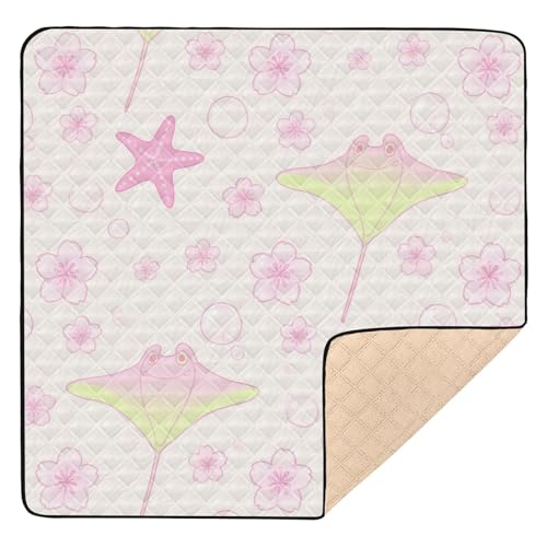 Lovely Flower Manta Ray - Alfombra de juego grande y resistente para bebés en interiores y exteriores, lavable, para actividades y entretenimiento para bebés y niños pequeños, 50 x 50 pulgadas