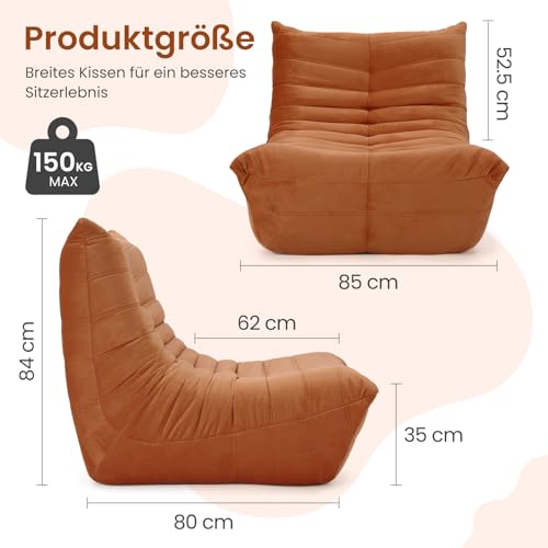 Meskanu Lounge-Sofa mit Memory-Schaum für kleine Räume: Bodensofa Lazy Sofa aus Wildlederimitat, Cloud Couch für Schlafzimmer & Wohnzimmer, Braun