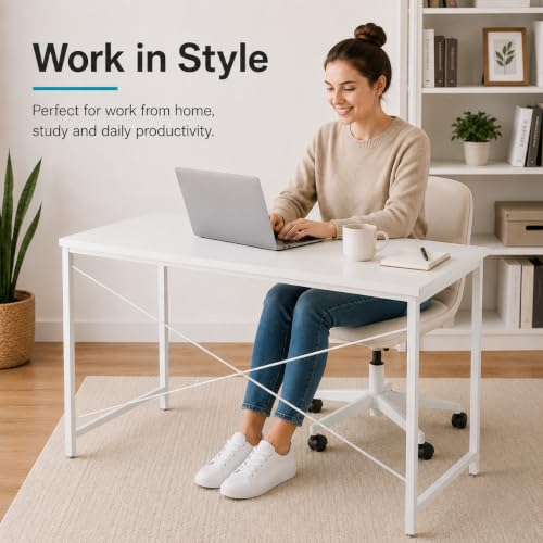 Image of FURLAY Slate Office Desk & Study Table for Students & Home Office, Engineered Wood Desk, Laptop & Computer Desk for Bedroom, Office, Work from Home | DIY (FFTS19, 91x45x77 CM)