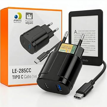 Carregador Kindle 11ª Geração USB-C Ultra Rápido - Bivolt Leve Compacto Eficiente Ideal Para Leitura Sem Pausas