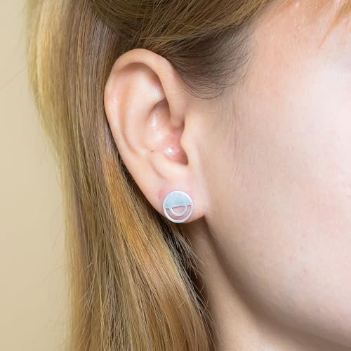 Boma Jewelry Sterling Silver Geometric Circle Semi-Circle Stud Earrings with Brushed Matte Finish2