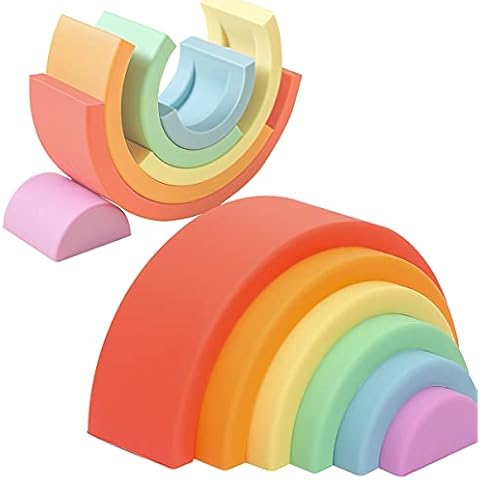 Rainbow Stacking Toy Baby Silicone Building Blocks Mini Creative Rainbow Color Montessori Baby Toy 6-12 Months Cover