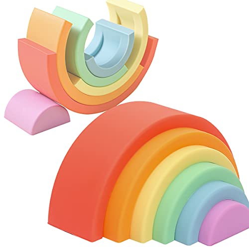 Image of let's make Rainbow Stacking Toy Baby Silicone Stacker Building Blocks Arch Shape Nesting Puzzle Montessori Toy 3 Years Early Development Sensory Toy (6Pcs)
