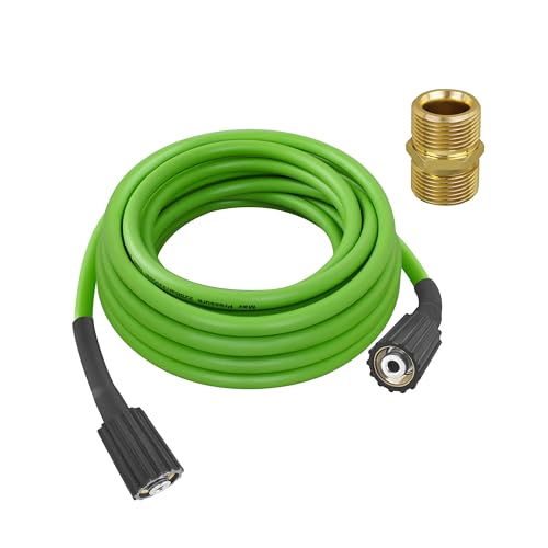 FSQLB 5200402 Universal Pressure Washer Hose 3300 PSI M22/14 Fitting Replacement Hose Compatible with Greenworks Ryobi Electric Pressure Washers (25 FT Green)