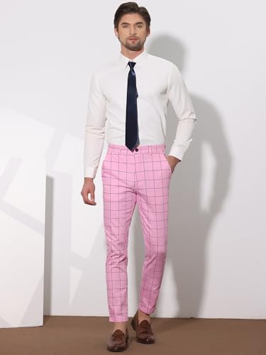 Lars Amadeus Men's Plaid Dress Slim Fit Checked Business Formal Pants with Pockets3