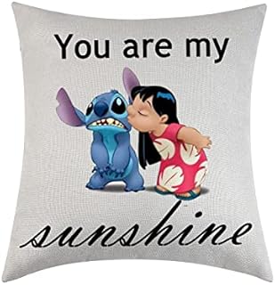 Tihnvk Stitch Gifts for Girls, Stitch Printed Cushion Cover, Cute Cushion for Friend Gifts, You Are My Sunshine Ohana Pillow Cover for Sofa Couch Room Home Decor Pillow Cases 18x18 (ohana 1)