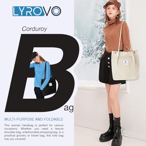 Image of Lyrovo Women Corduroy Shoulder Tote Bag for Work Beach Travel and Shopping Grocery