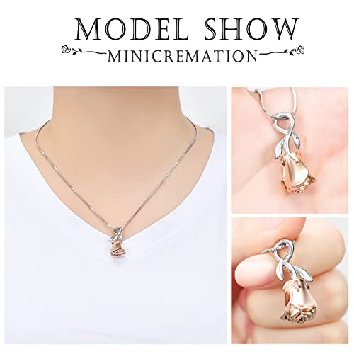 Rose Flower Cremation Urn Necklace for Ashes Stainless Steel Memorial Cremation Ash Jewelry Keepsake Pendant Necklace for Women Girl4