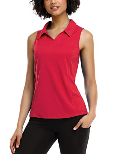 COOrun Women's Golf Polo Shirts Sleeveless Quick Dry Tennis T-Shirts Lightweight V-Neck with Collar Tank Top